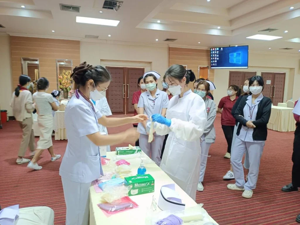 Nurse wearing PPE during infection control procedure in hospital