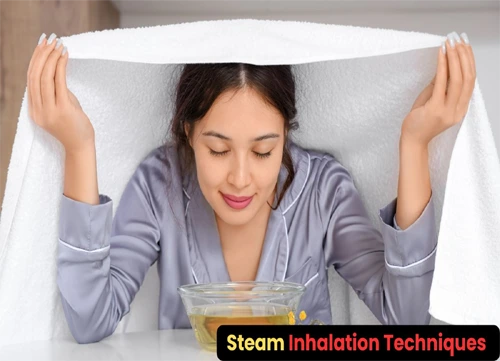 Step-by-step guide showing correct steam inhalation technique for sinus relief