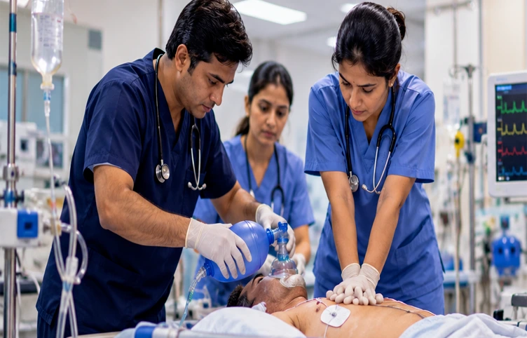 Advanced Cardiac Life Support algorithm and emergency resuscitation equipment